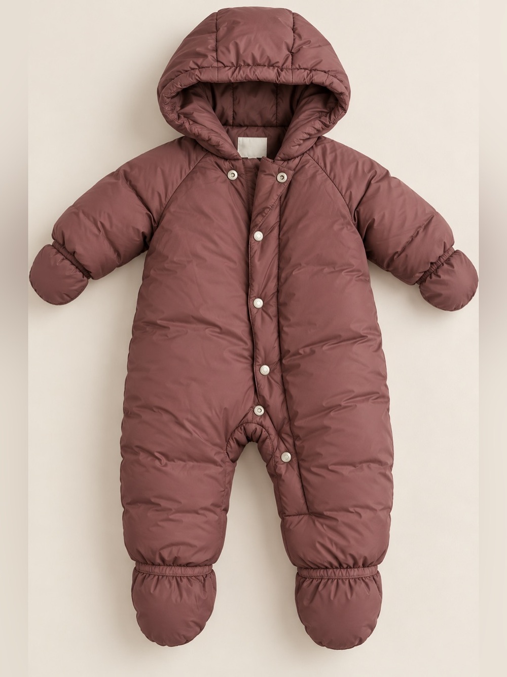 Zara Kids Maroon Hooded Puffer One-Piece Snowsuit